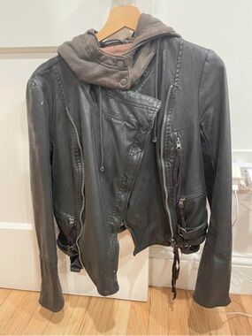 We The Free Vegan Leather Moto Jacket w/ Hood – Size Medium